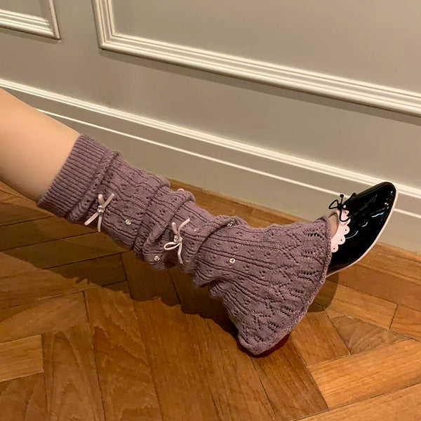 Fashion Niche Bow Socks Ballet Calf Socks Sweet Girls Rhinestones Fashion Pile Socks