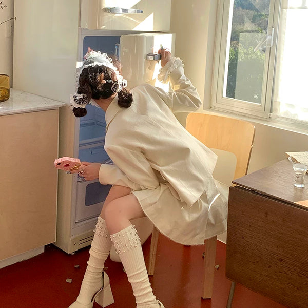 Fashion original niche design hand-sewn drill beads black medium tube stacking socks calf socks