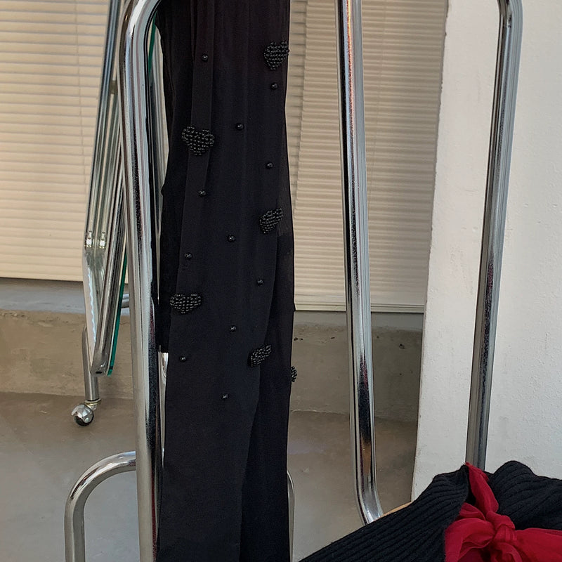 Fashion original niche design love pearl black silk one-piece socks sexy lolita college style stockings