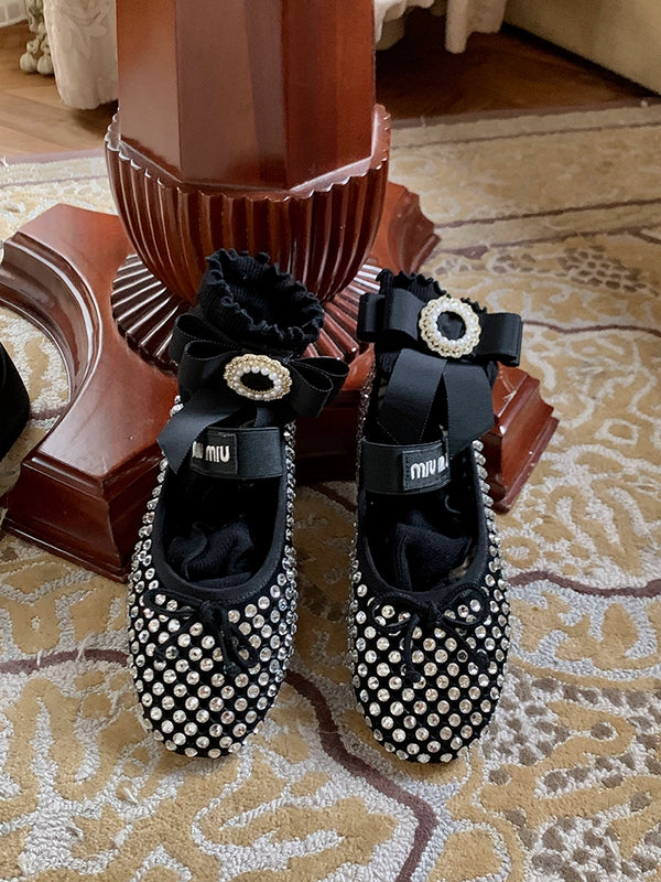 Fashion niche Japanese square diamond gem bow lace socks white black cute Lolita