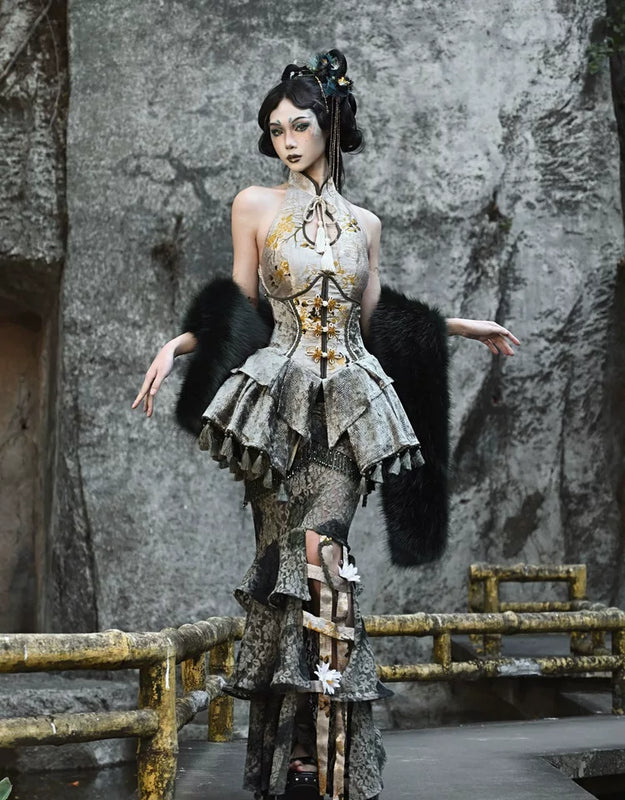 Spring Dragon Festival New Chinese-style disc buckle slim fish bone elastic waist girdle waist seal Christmas