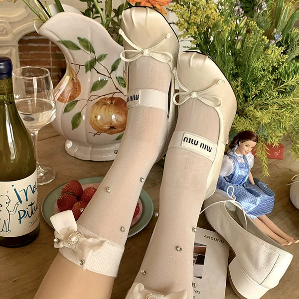 Fashion niche classic versatile girl bow tube socks jennie dragon heart same stacking socks women