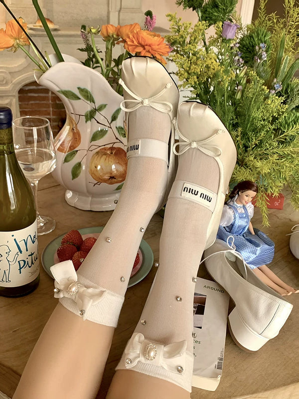 Fashion niche classic versatile girl bow tube socks jennie dragon heart same stacking socks women