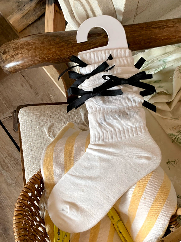 Fashion niche pink bow medium tube sweet stacking socks ballet girl jennier same style