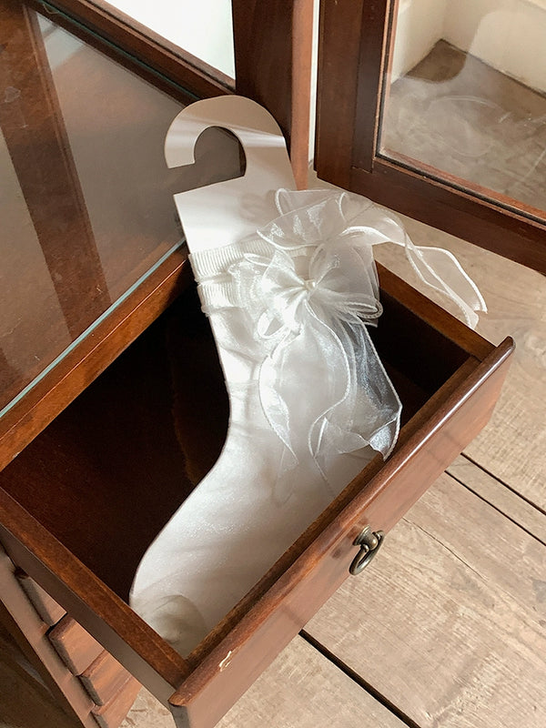 Fashion niche Lolita JK socks women's double yarn bow lace sweet medium tube princess socks thin