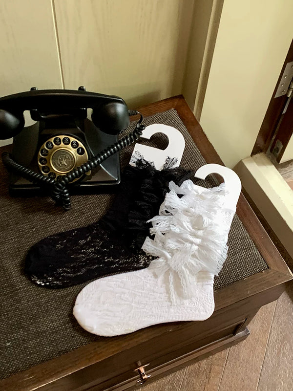 Fashion niche original bow net socks female pure lolita sweet girl hollow lace tube socks