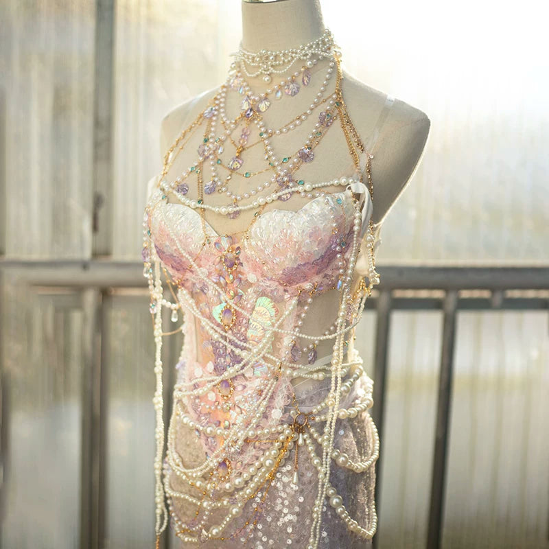 Pink and purple handmade mermaid princess scale bra water performance photography photo halloween cos costume