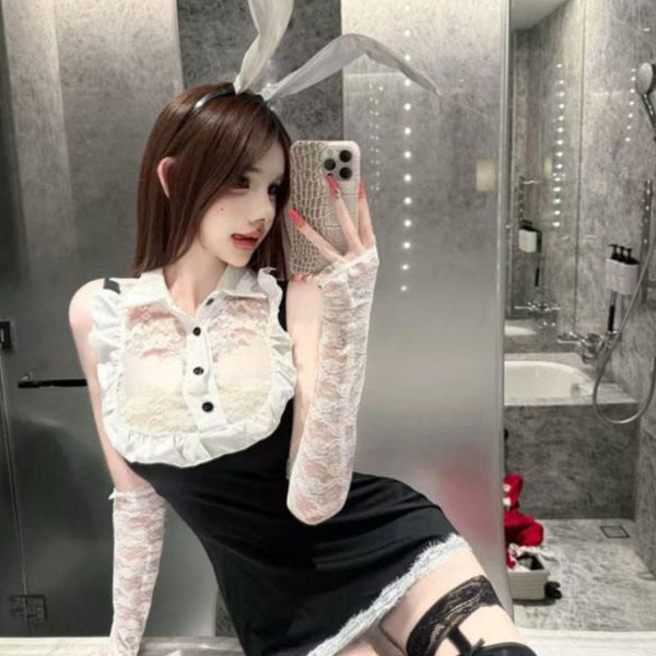 Royal sister secretary rabbit pure desire sexy hot girl lace hip skirt abstinence tight waist color matching uniform dress