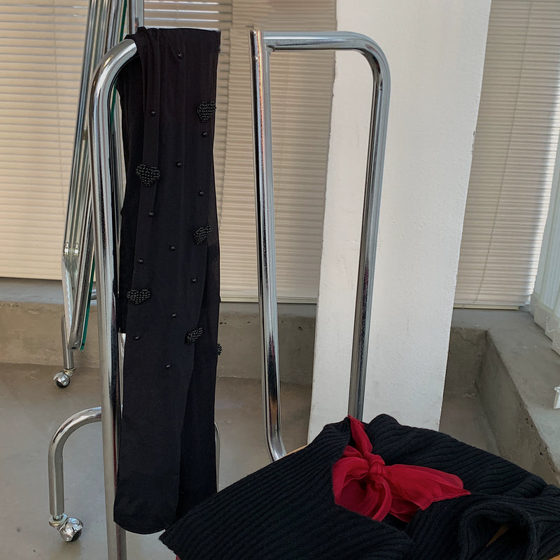 Fashion original niche design love pearl black silk one-piece socks sexy lolita college style stockings