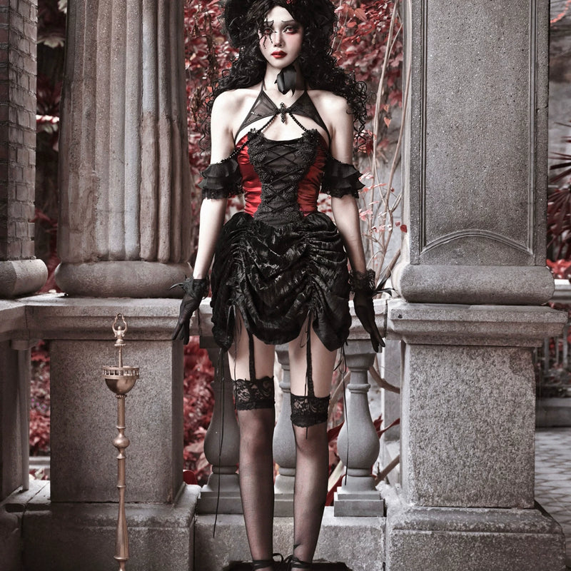 Duchess gothic spiderweb heavy industry court slimming strap dress christmas