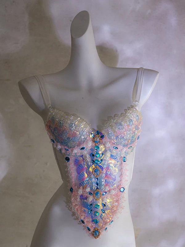 Blue and pink heavy industry mermaid princess scale bra xishuangbanna travel photography photo costume halloween clothes