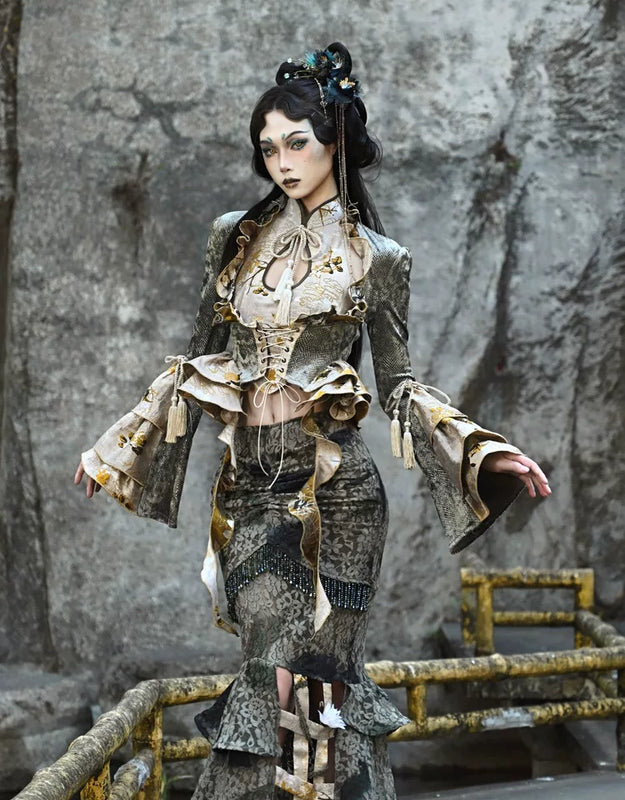 New chinoiserie button birdcage water drop collar cheongsam short tops christmas