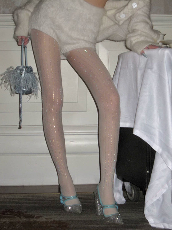 Fashion niche ins super fire sexy grid bulingbuling custom flash diamond pantyhose flash diamond women