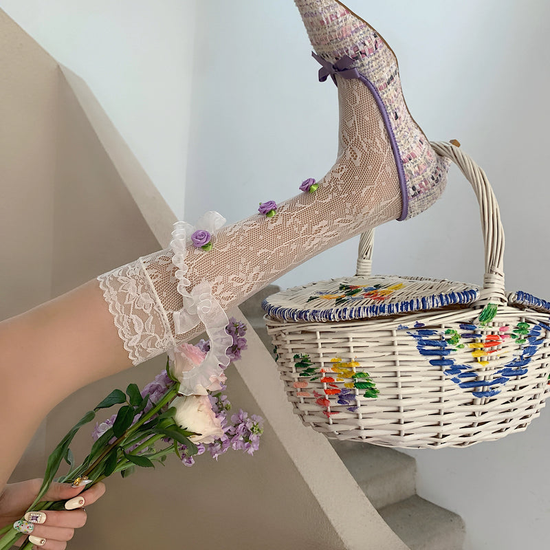 Fashion niche design girl lace tube socks summer mesh thin Japanese hollow stacking socks