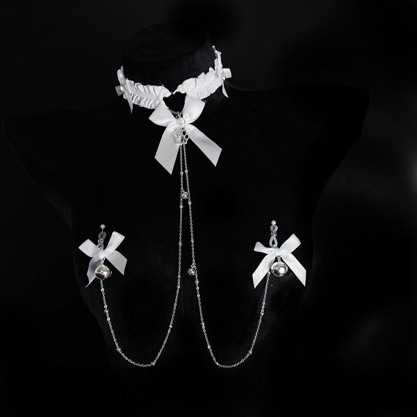 CAROLLL Good master! Sexy bow collar breast clip body chain wear out bell collar