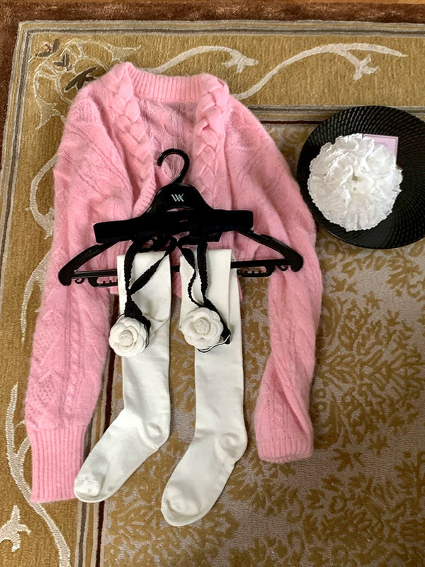 Fashion Xiaoxiangfeng Camellia Black and White Suspender Socks Niche Fashion Design Style Spice Girls Wear Milk White Socks