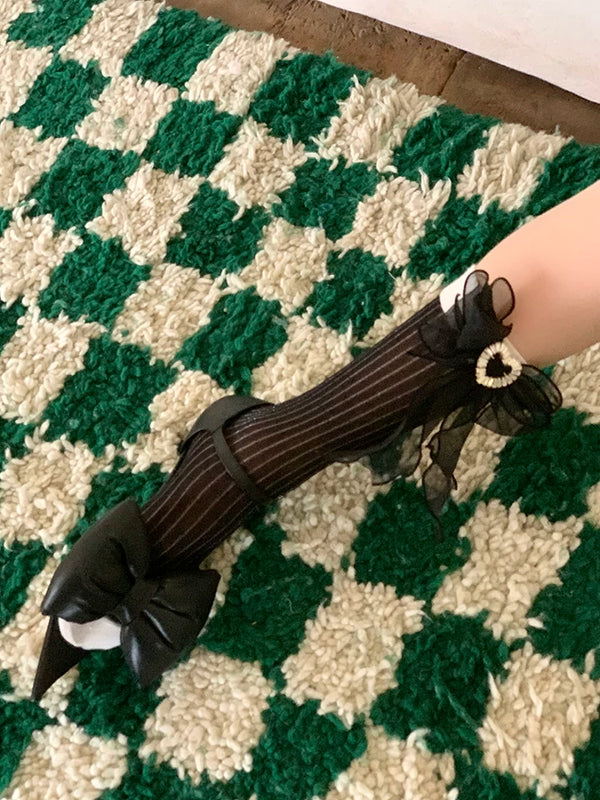 Fashion niche, spring medium tube beads love bow vertical rhinestone cute girl sweet beautiful woman socks