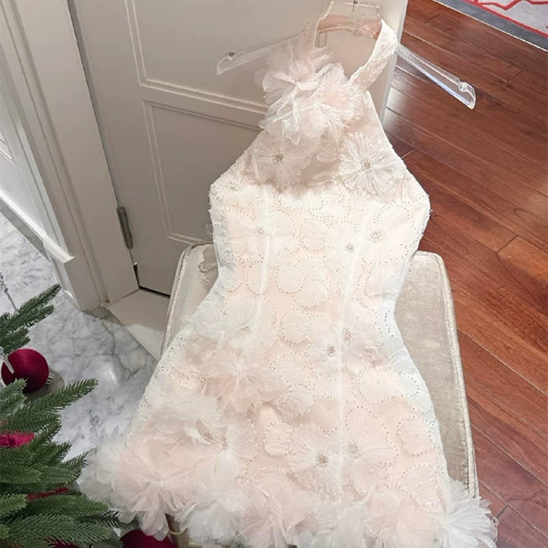 French chic floral halter dress - elegant & luxurious party gown