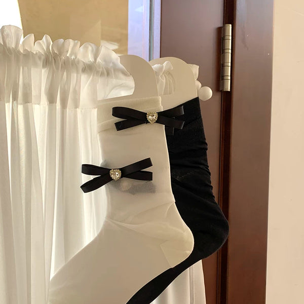 Fashion original design, spring socks aurora bow love diamond sweet girl college style white