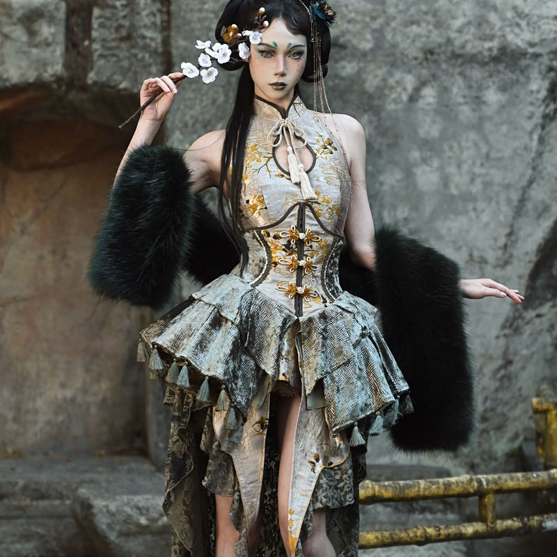 Spring Dragon Festival New Chinese-style disc buckle slim fish bone elastic waist girdle waist seal Christmas