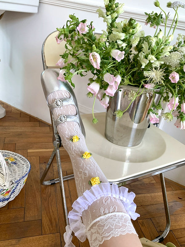 Fashion niche design girl lace tube socks summer mesh thin Japanese hollow stacking socks