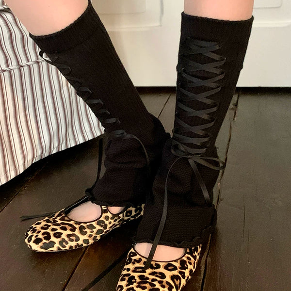 Fashion niche socks ballet ribbon bow calf socks sweet girl fashion pile socks