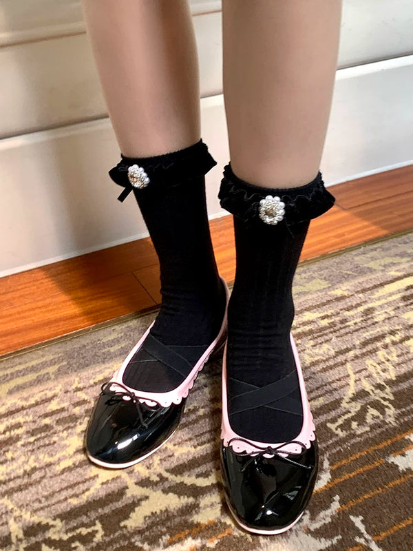 Fashion niche socks women's medium tube gray stacking socks women's autumn and winter pearl lace socks with Birkenstocks