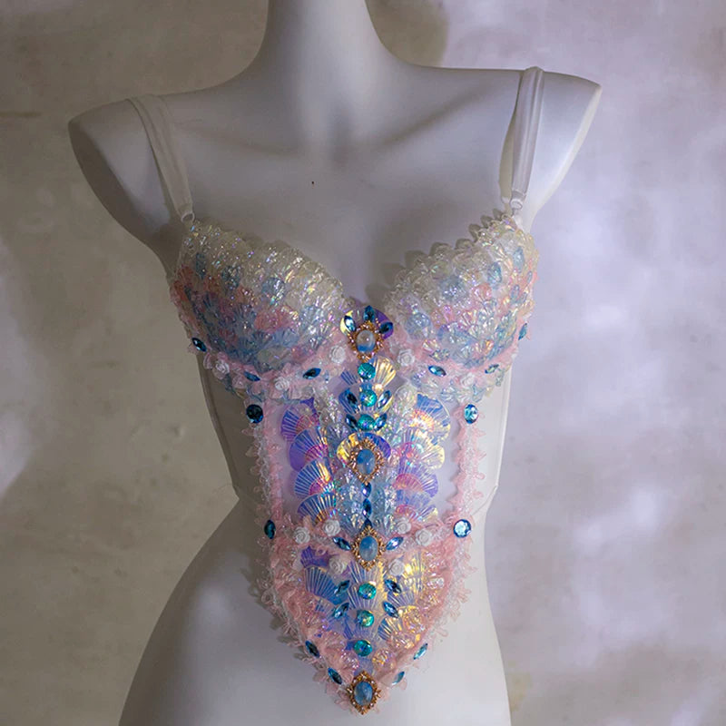 Blue and pink heavy industry mermaid princess scale bra xishuangbanna travel photography photo costume halloween clothes