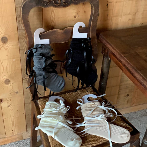 Fashion niche ballet style socks strap bow knee socks female college style jk calf stacking socks