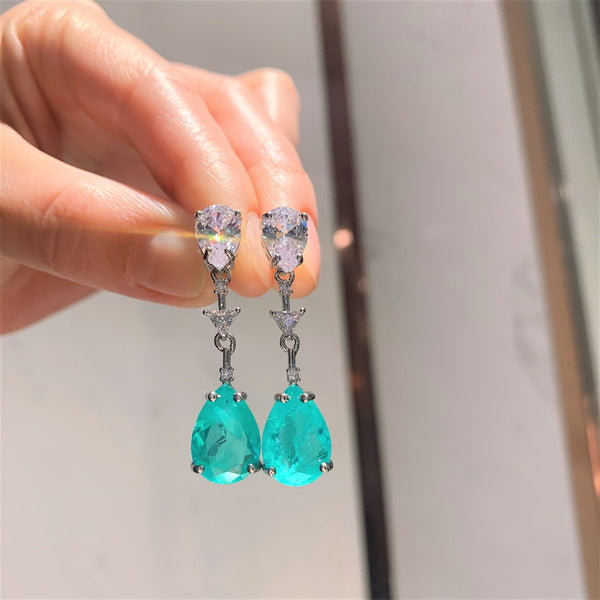 Simulated Caibao European and American imitation Paraiba earrings 10 * 14 pendant necklace 10 * 14 set