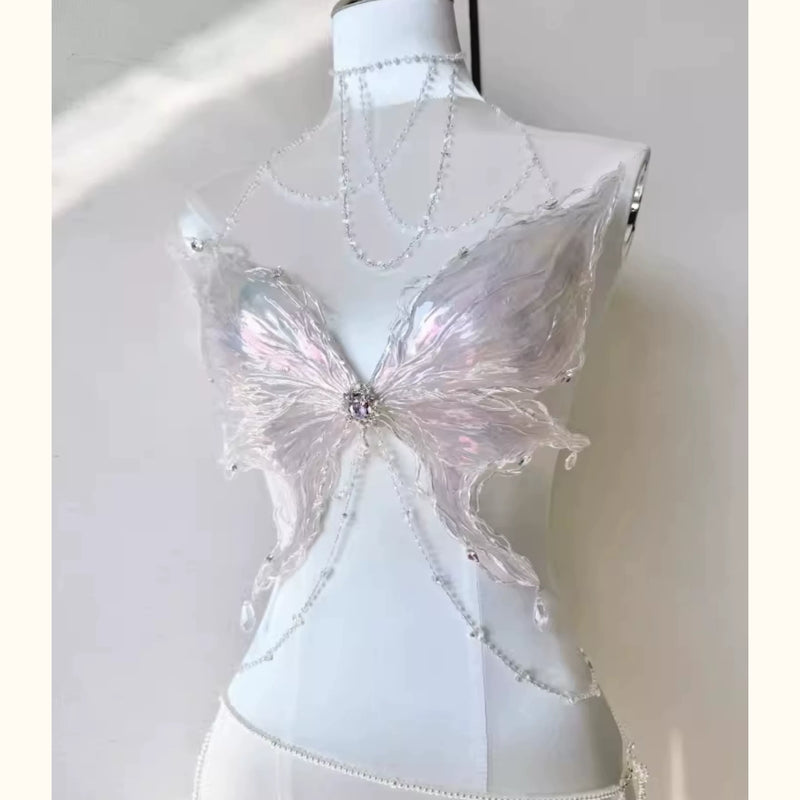 Original design crystal butterfly bustier - light purple ethereal dream handmade butterfly corset top