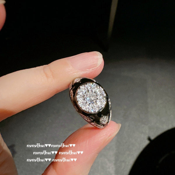 Retro curved starry gemstone ring, starry zircon drop glazed ring