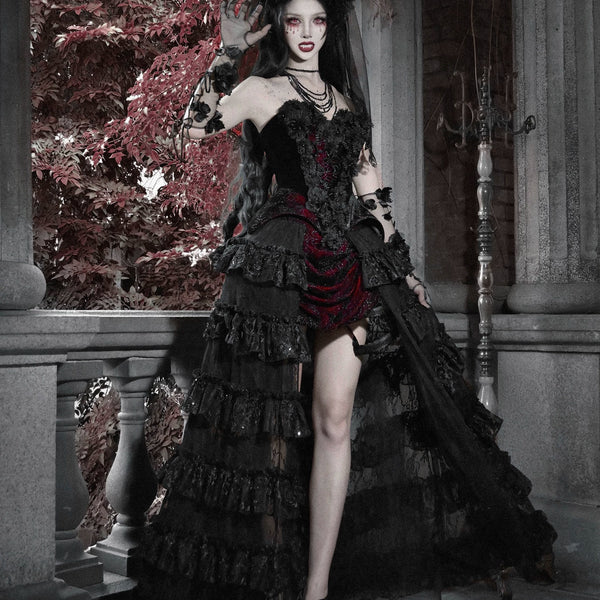 Original gothic tiered train midi skirt - perfect for parties, christmas, and winter events