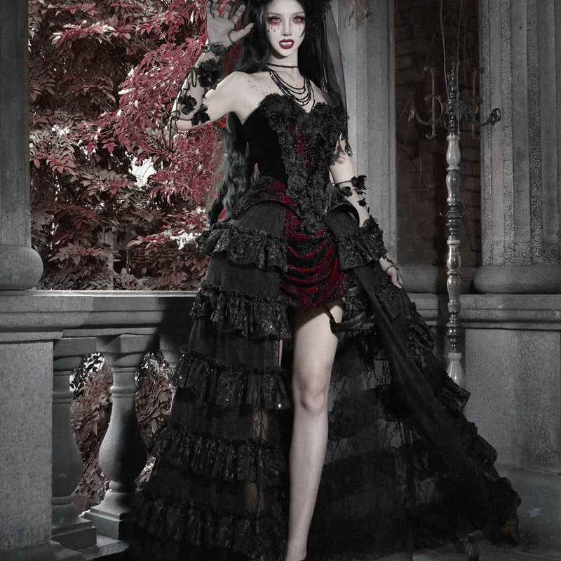 Original gothic tiered train midi skirt - perfect for parties, christmas, and winter events