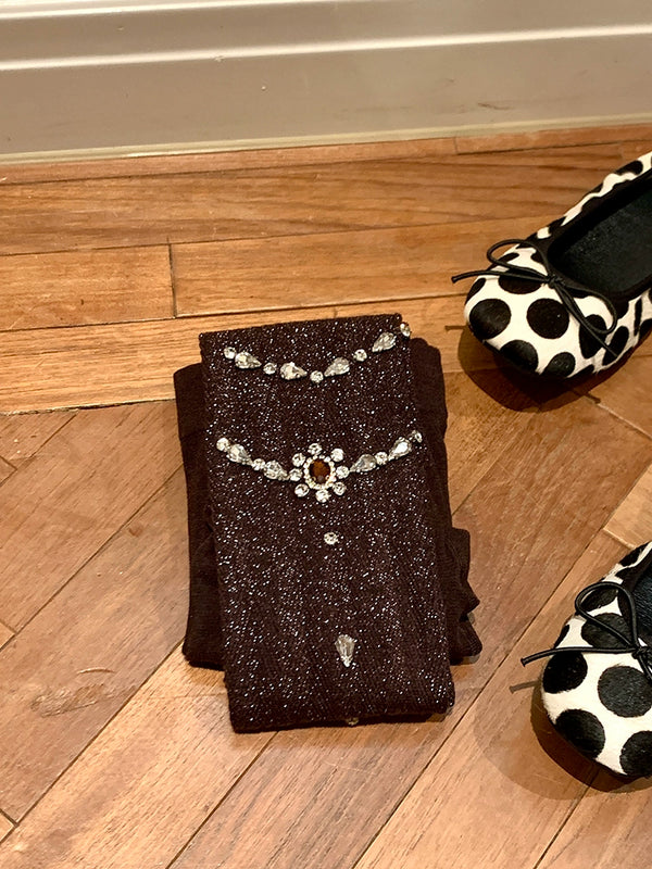 Fashion niche design heavy industry rhinestone Japanese jk white pantyhose black bright silk leggings