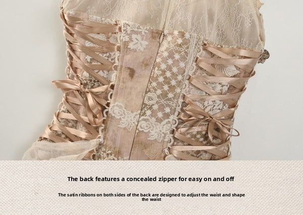 Vintage herringbone corset top - slim fit waist cincher for christmas & halloween outfits