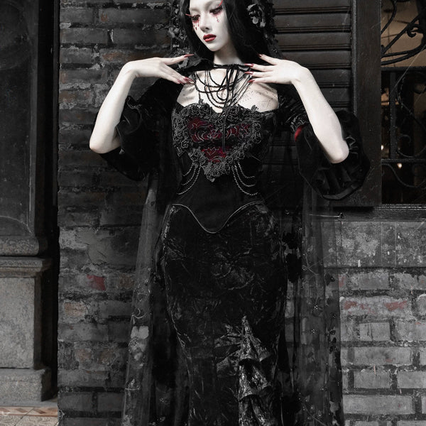 Gothic velvet bandeau dress mermaid skirt halloween retro maxi dress
