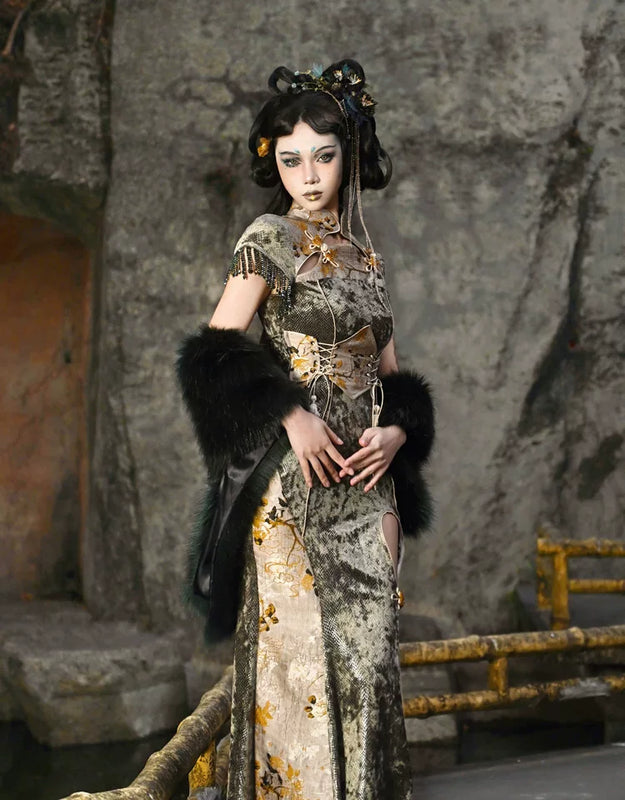 New chinese style tassel jacquard tassel scale pattern waist girdle christmas