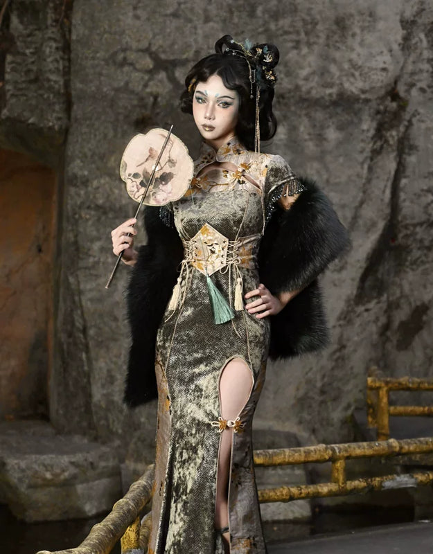 New chinese style tassel jacquard tassel scale pattern waist girdle christmas