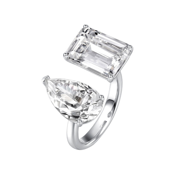 Twin stone pear shaped water droplet large sugar diamond ring with open mouth, niche design, light luxury European and American ring