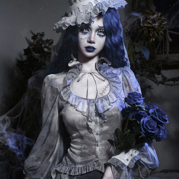 Gothic chiffon tie-dye European old shirt top autumn Christmas