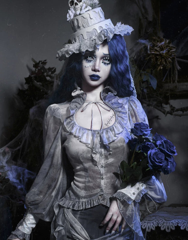 Gothic chiffon tie-dye European old shirt top autumn Christmas