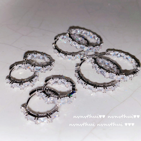 Full diamond zirconium large circle earrings with silver needle earrings