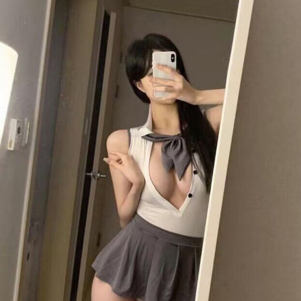 Hot girl sexy pure desire college style age reducing bow JK short skirt color blocking seductive uniform pleated tea break skirt summer