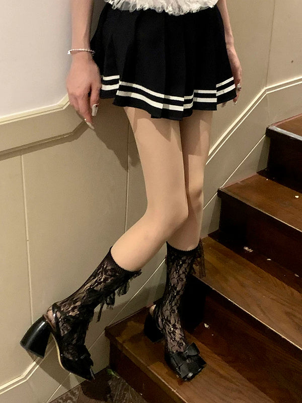 Fashion niche original bow net socks female pure lolita sweet girl hollow lace tube socks