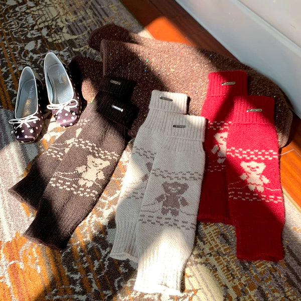 Fashion niche design Dongdaemun same cartoon autumn and winter knitted socks cover long tube thickened warm leg cover