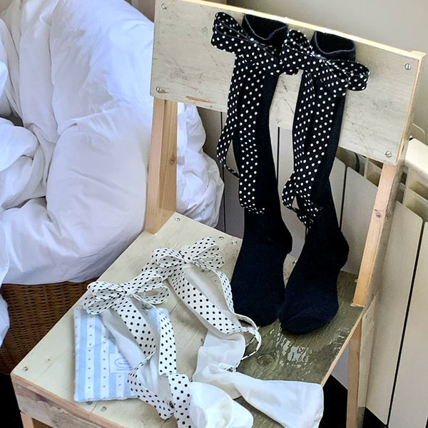 Fashion niche 3D three-dimensional polka dot bow breathable sweet ballet calf socks stockings