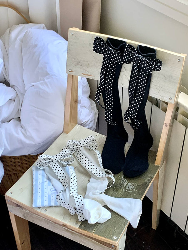 Fashion niche 3D three-dimensional polka dot bow breathable sweet ballet calf socks stockings