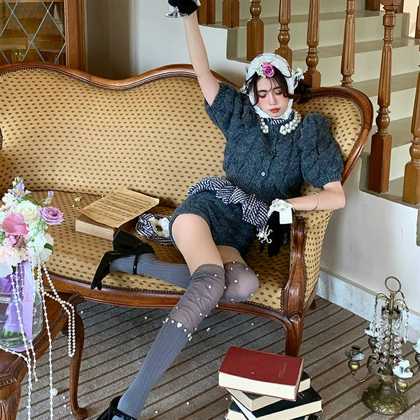 Fashion Niche Spring Summer Court Gorgeous Textured Glossy Ribbon Inlaid Gemstone Black Velvet Jewelry Gloves