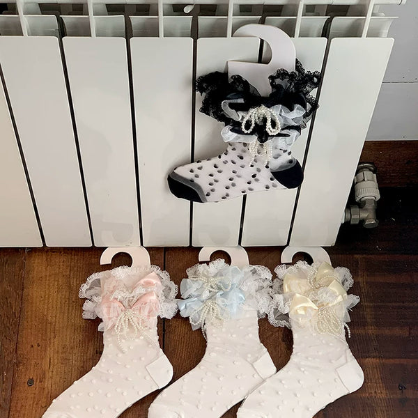 Fashion niche design chaos thin Japanese pearl pendant polka dot dot single case glass silk stacking socks